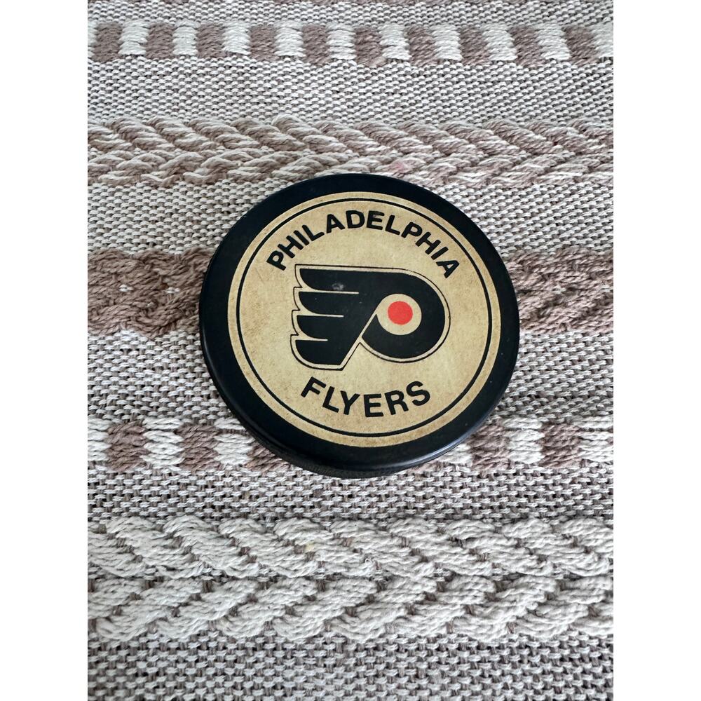 Vintage Philadelphia Flyers Black and White Hockey Puck